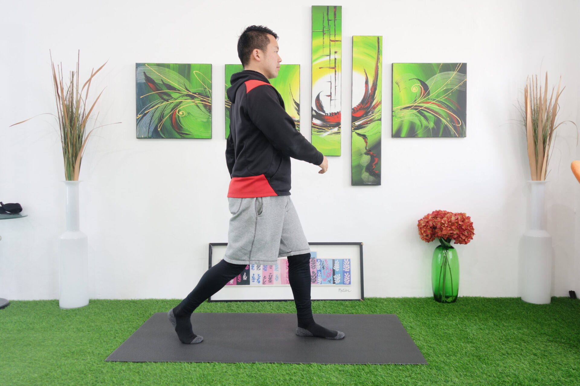 身体の前側で着地