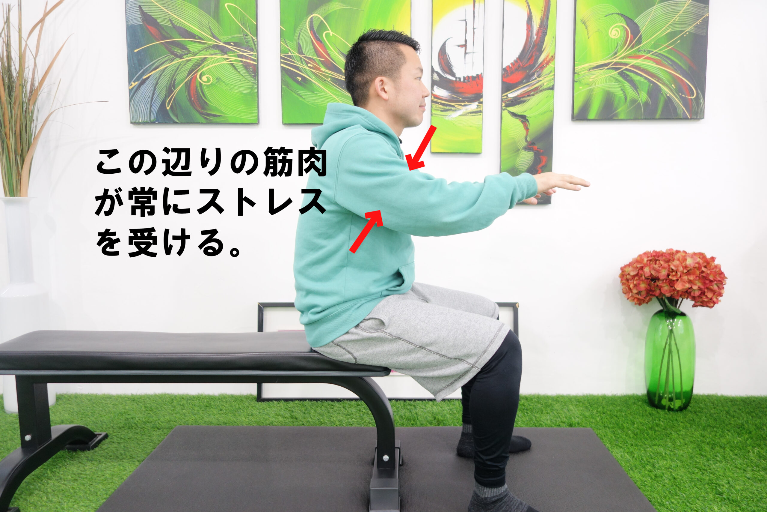 腕に矢印をつけて緊張を表示