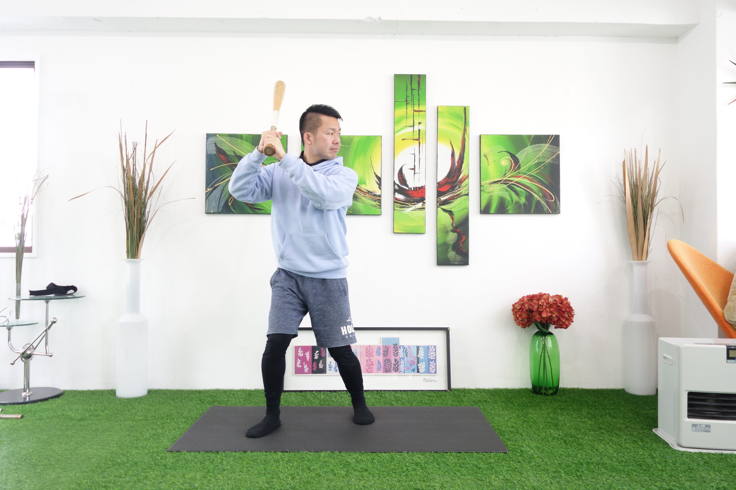 グリップの位置を低く下構え方