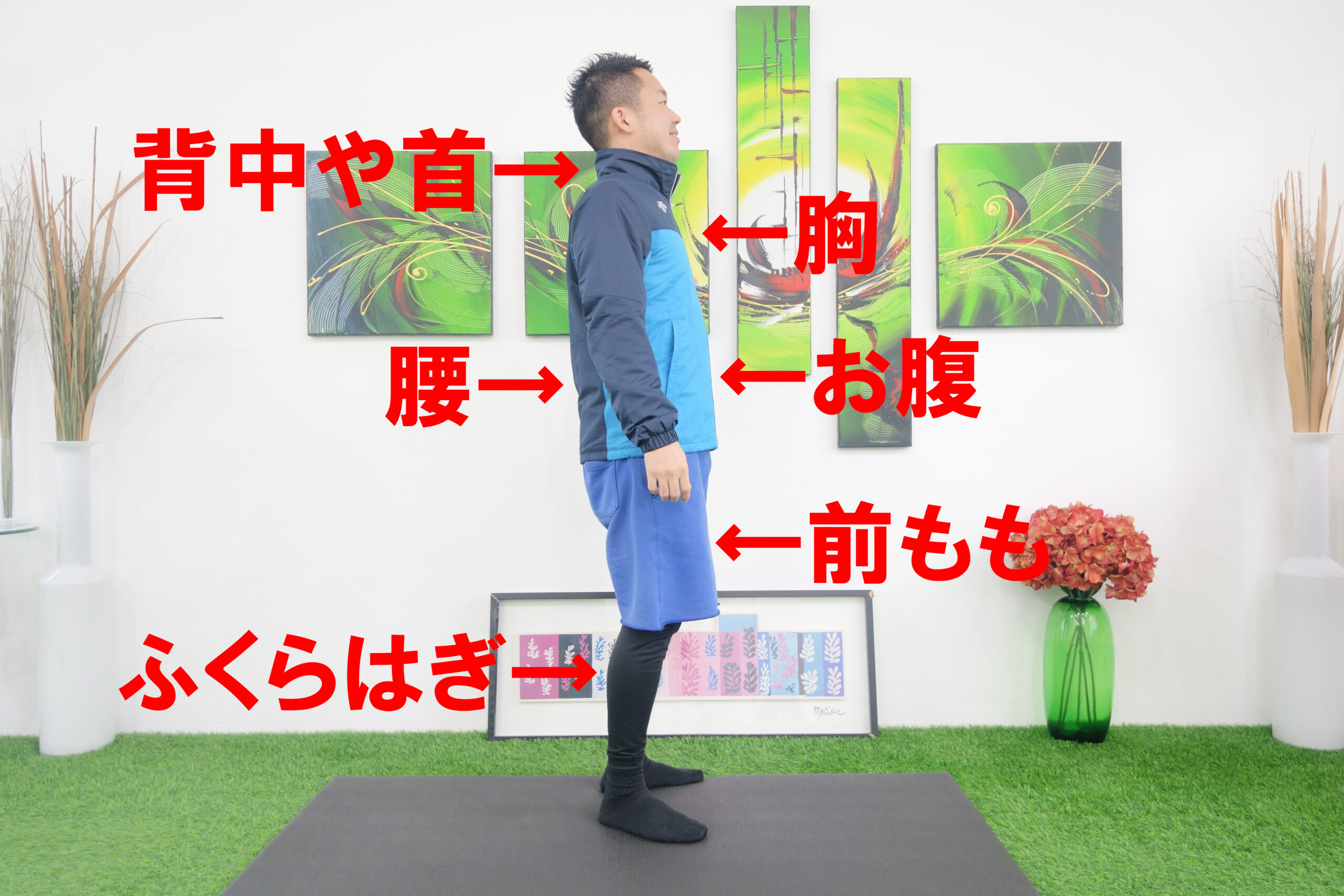 壁立ちの姿勢で横から撮影