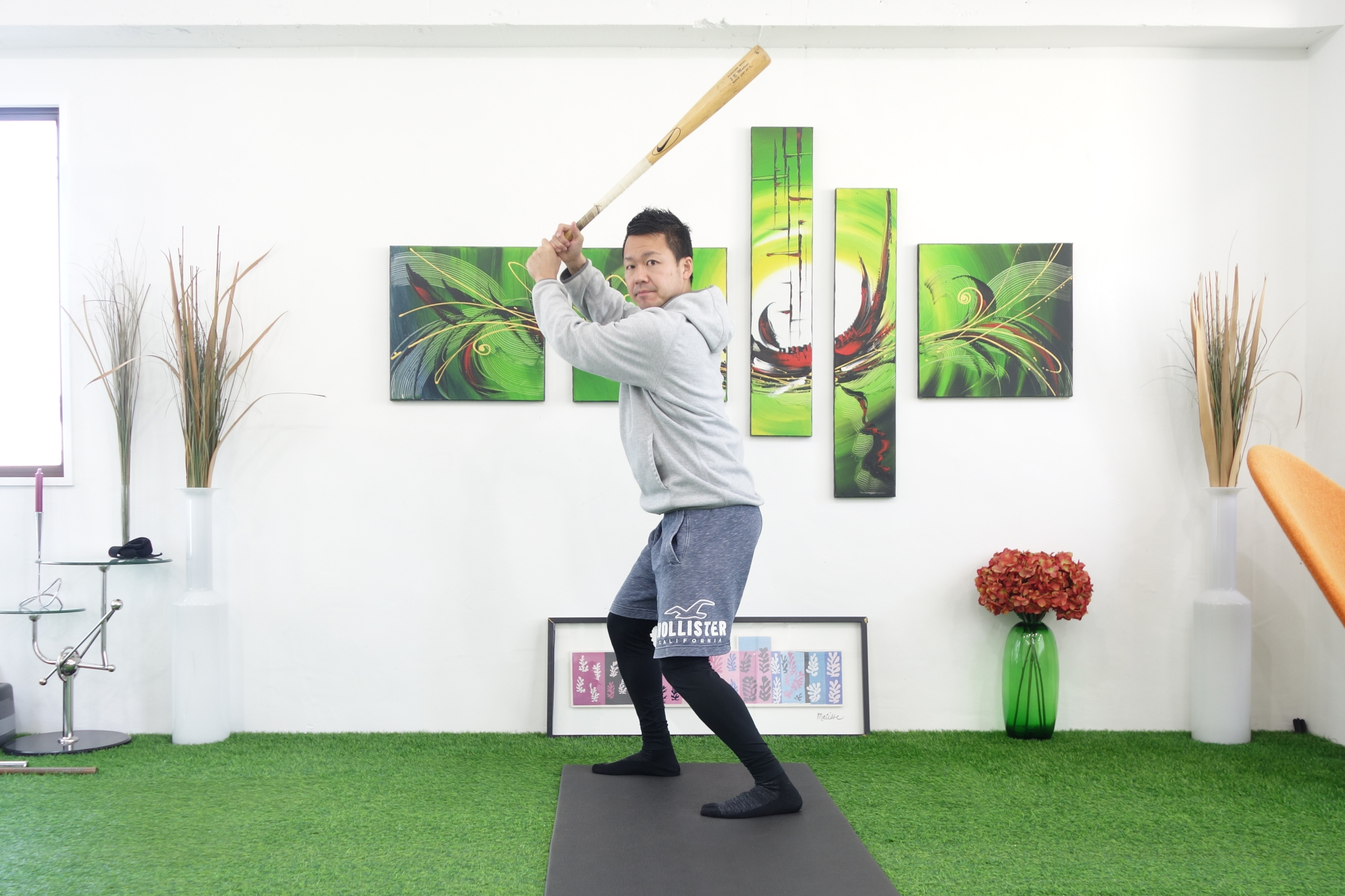 オーンプンスタンスのバッターの構え方