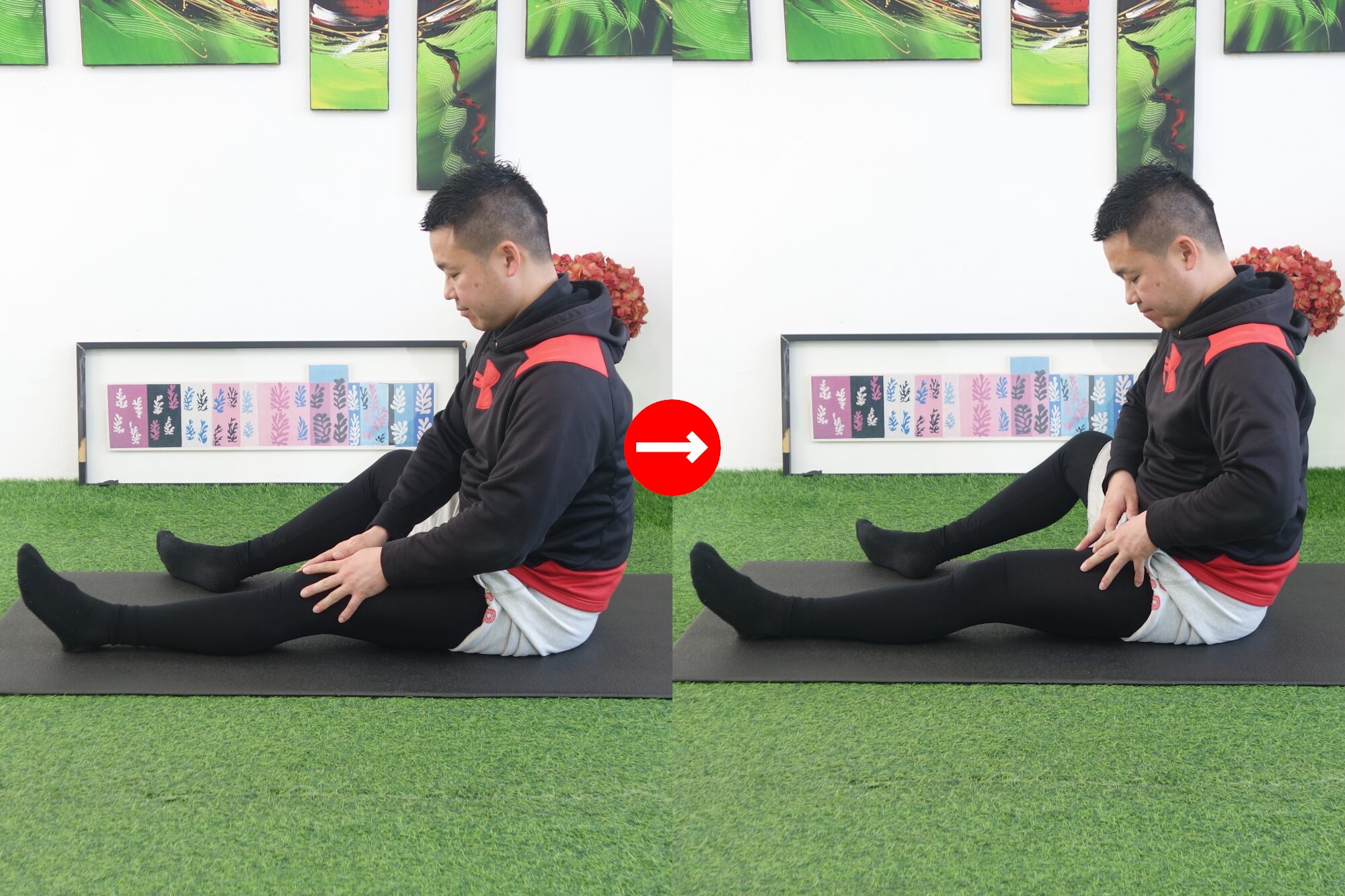 太ももの前側を擦る