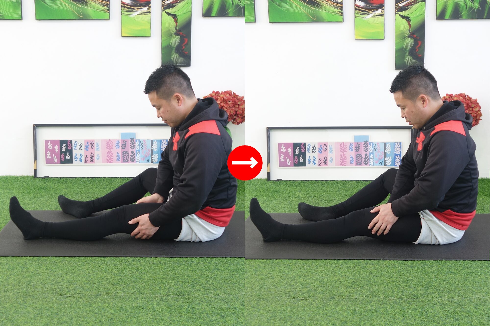 太ももを横に揺らす