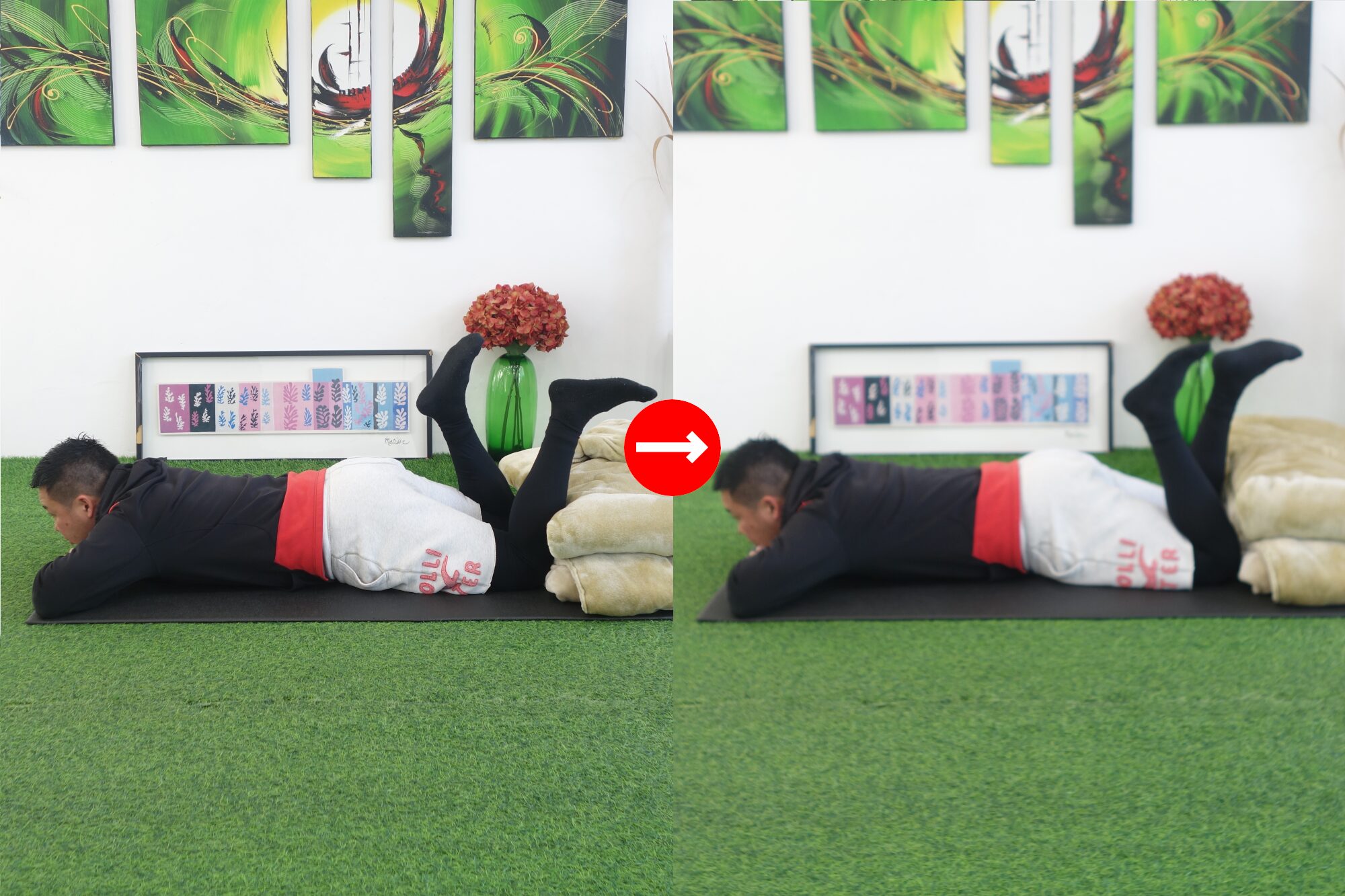 軽く膝を交互に曲げる