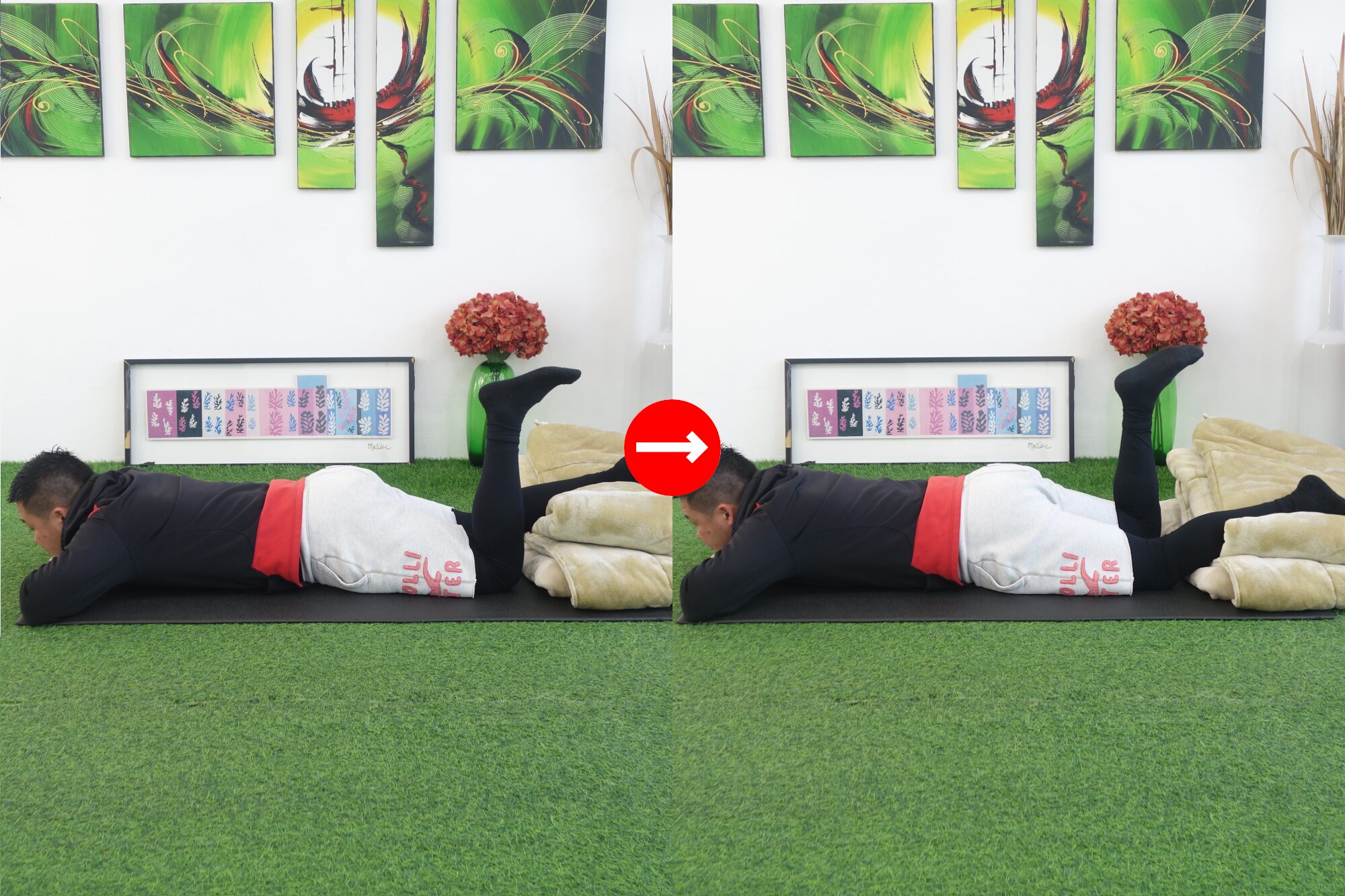 膝を交互に伸ばす