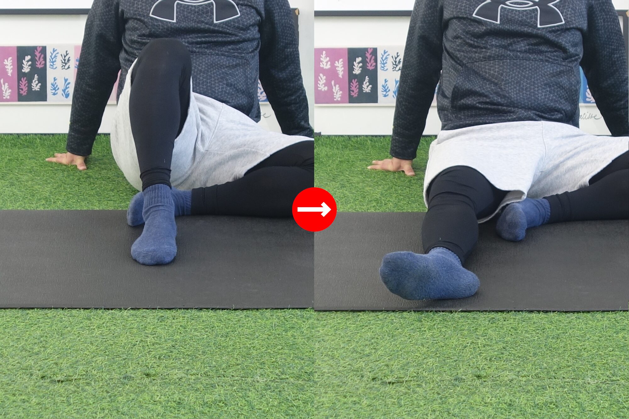 脚を滑らせるように伸ばす