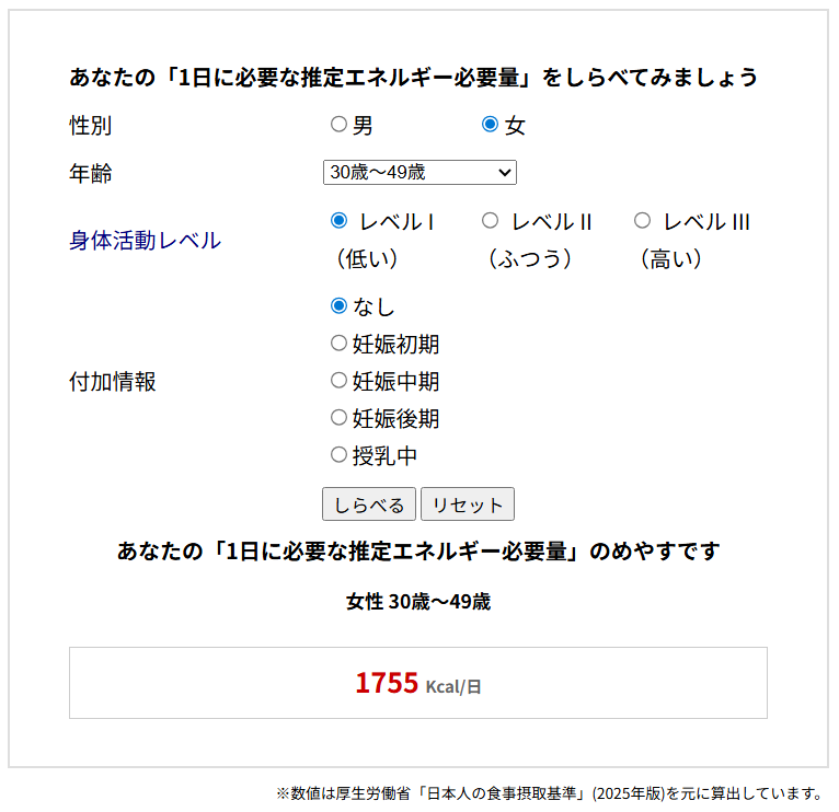 1日のエネルギー消費量