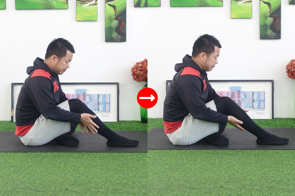 片膝を立ててふくらはぎの筋肉を軽く揺らす