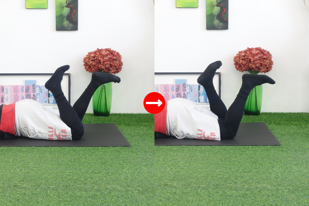 うつ伏せで両膝を軽く交互に曲げる