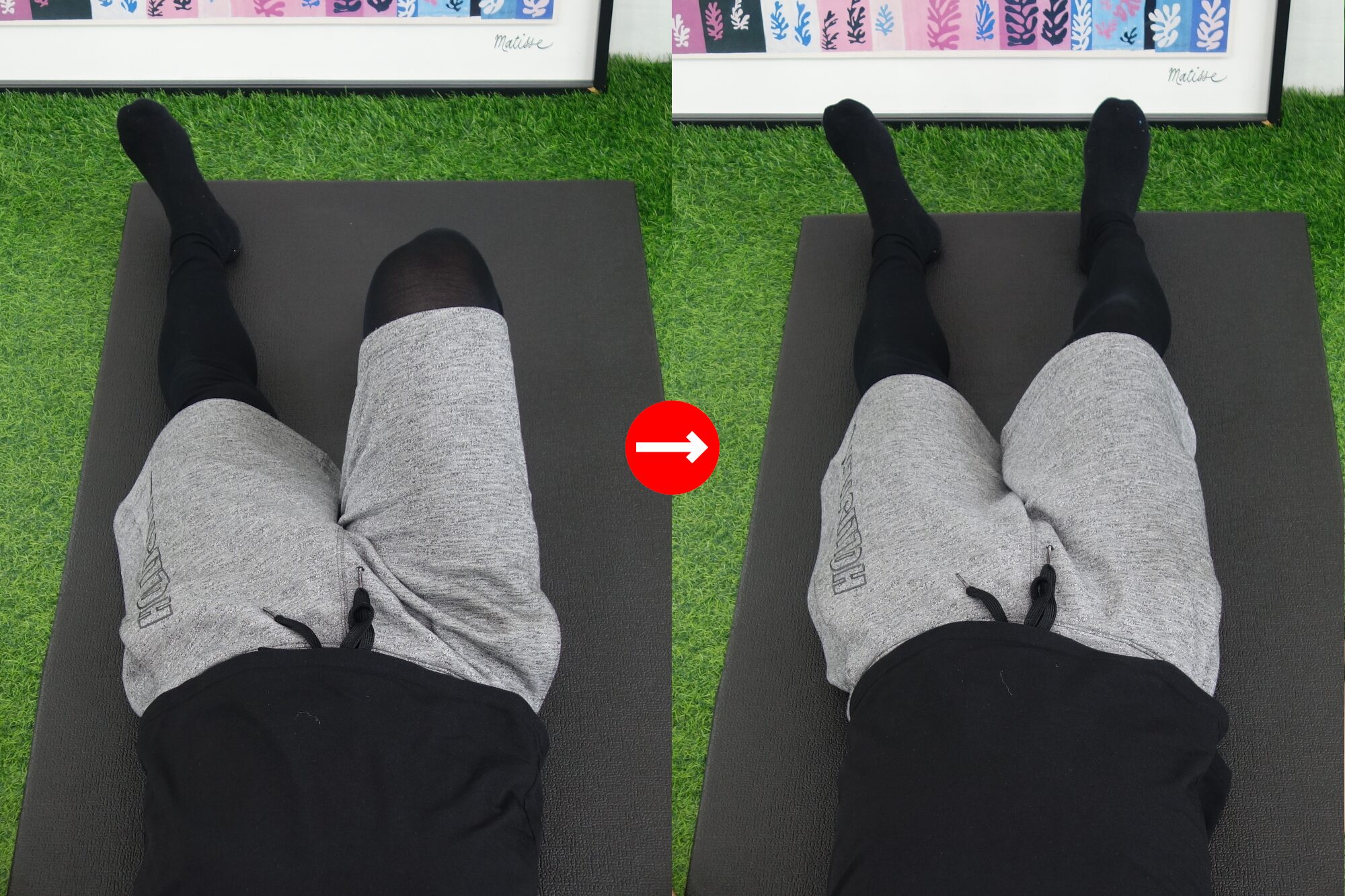 仰向けで膝をまっすぐ曲げ伸ばし