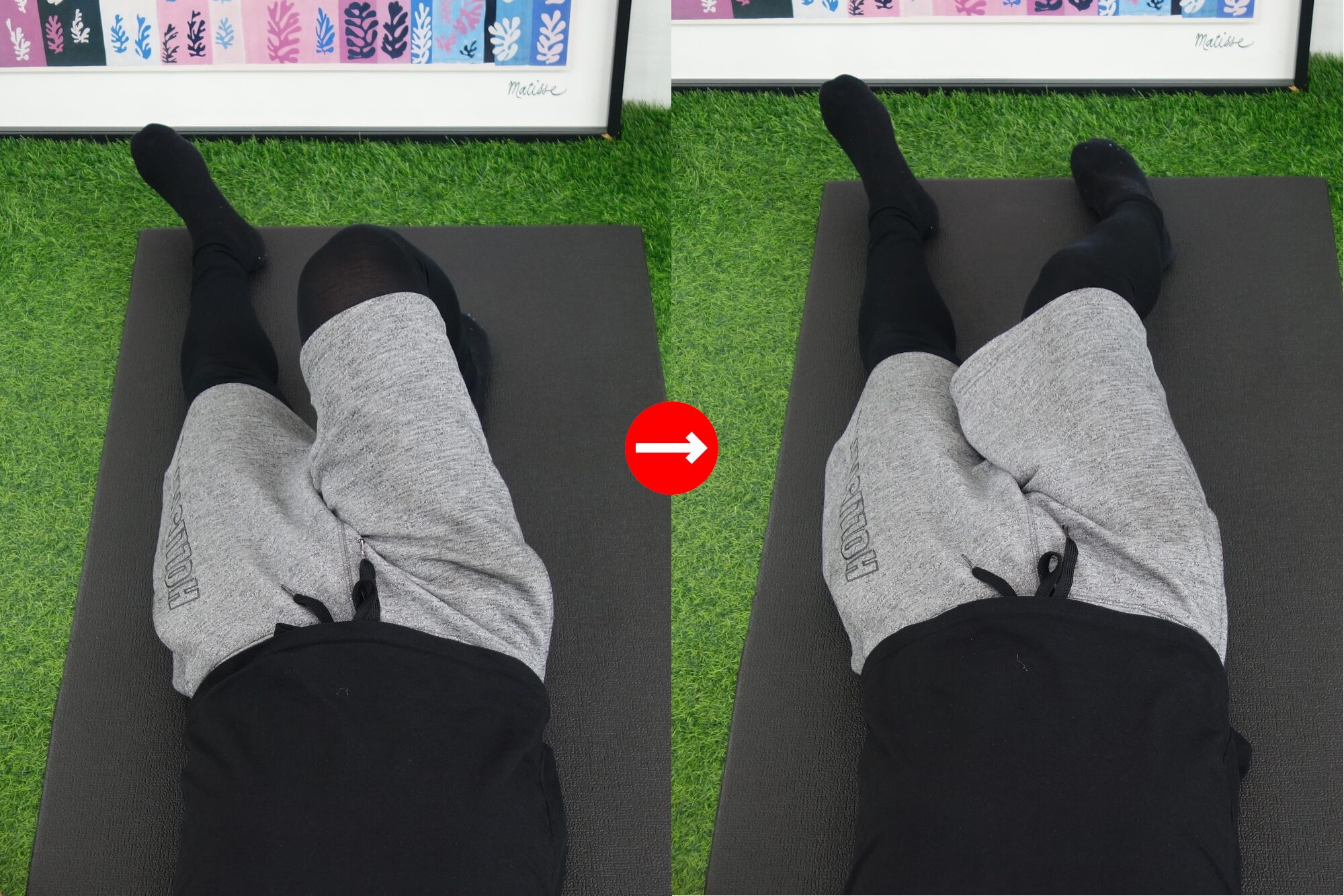 仰向けで膝を内側に倒して曲げ伸ばし