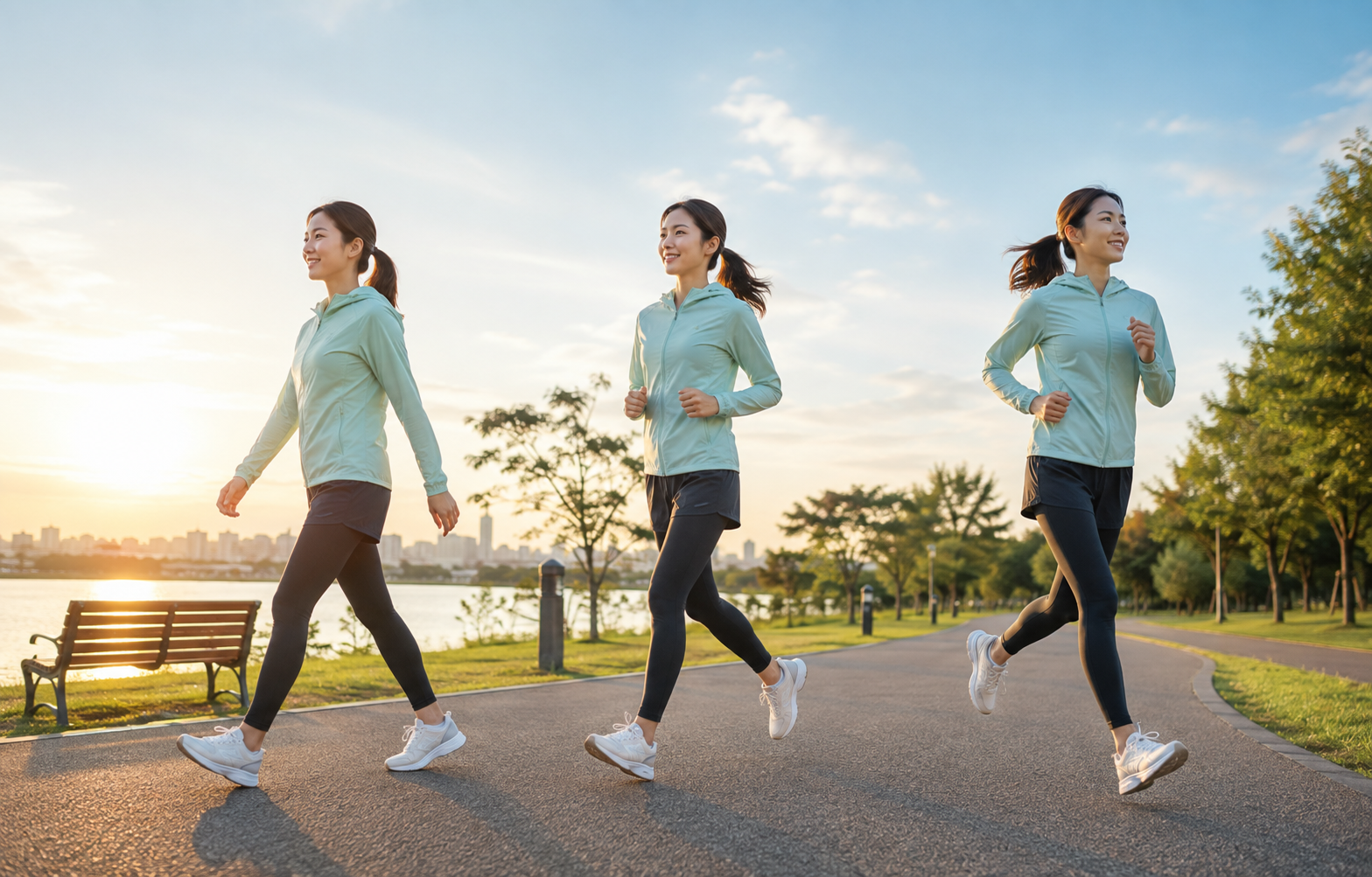 ウォーキングから徐々にランニングへ戻す女性