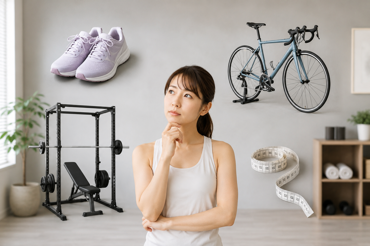 前ももの筋肉を落とす運動について考える女性