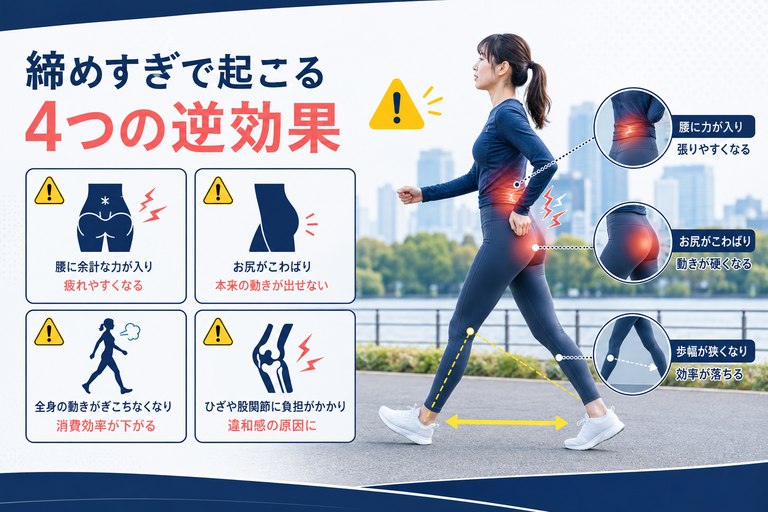 お尻を締めすぎて歩くことで起こる4つの逆効果