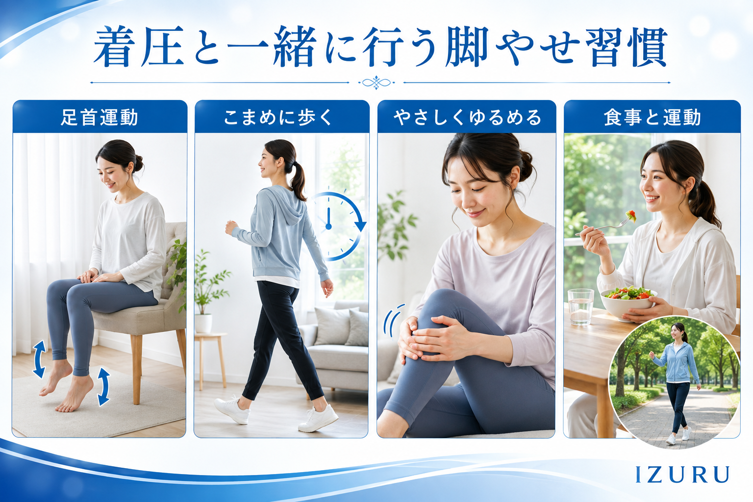 メディキュットと一緒に行う足首運動や歩行などの脚やせ習慣